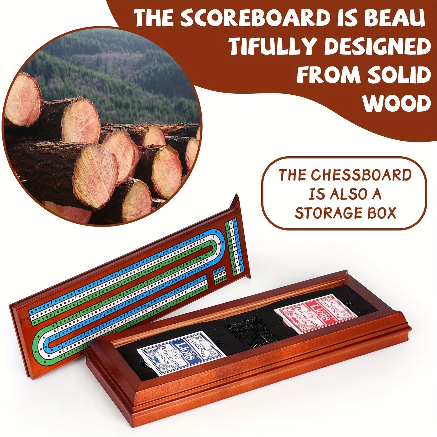 Solid Wood 3-track Cribbage Board Set