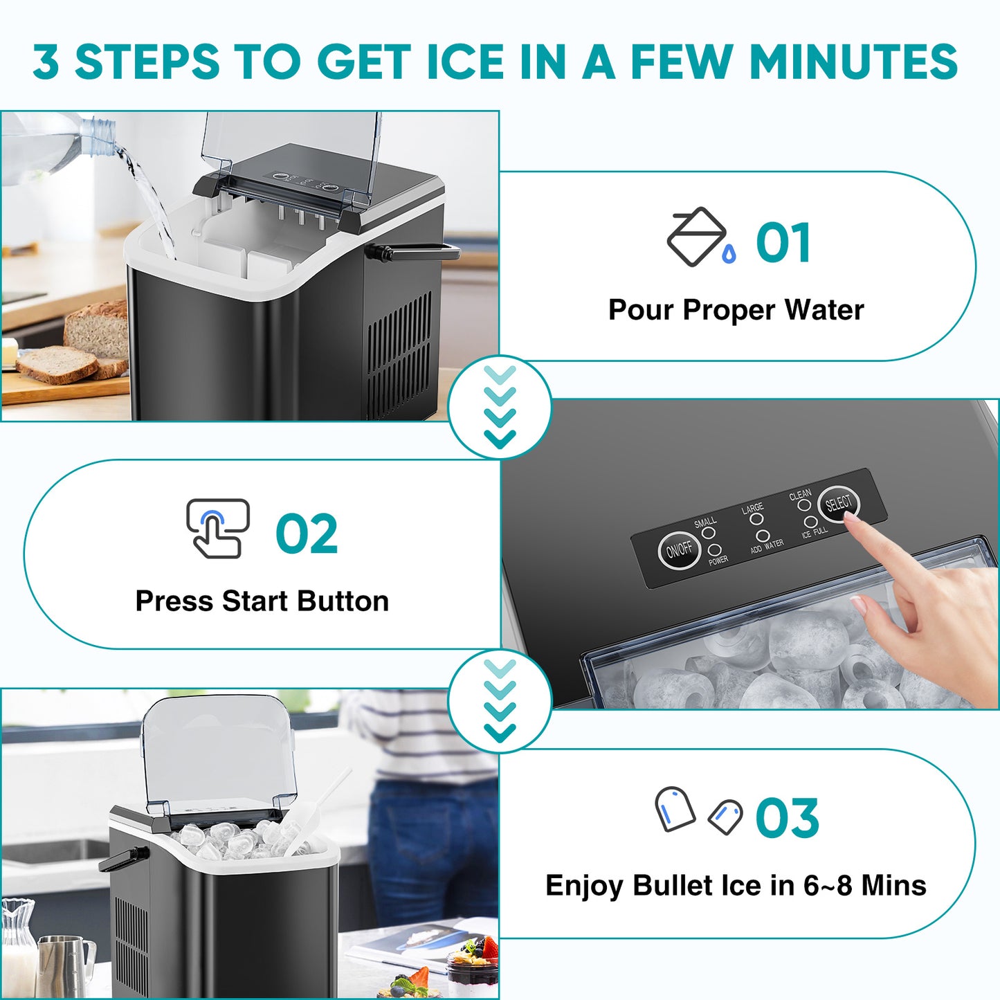 Countertop Bullet Ice Maker Portable Self-Cleaning