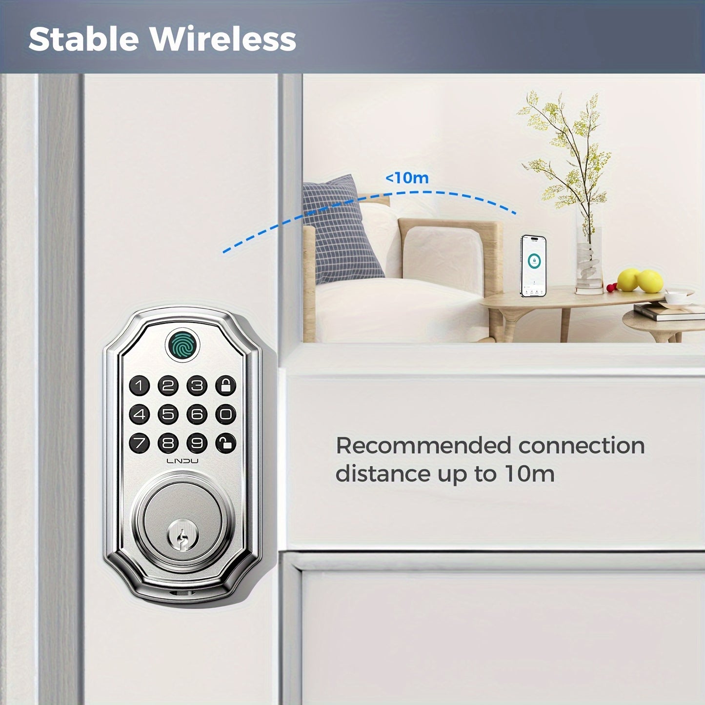 Smart 5 in 1 Fingerprint Door Keyless Entry Deadbolt Lock (Silver)