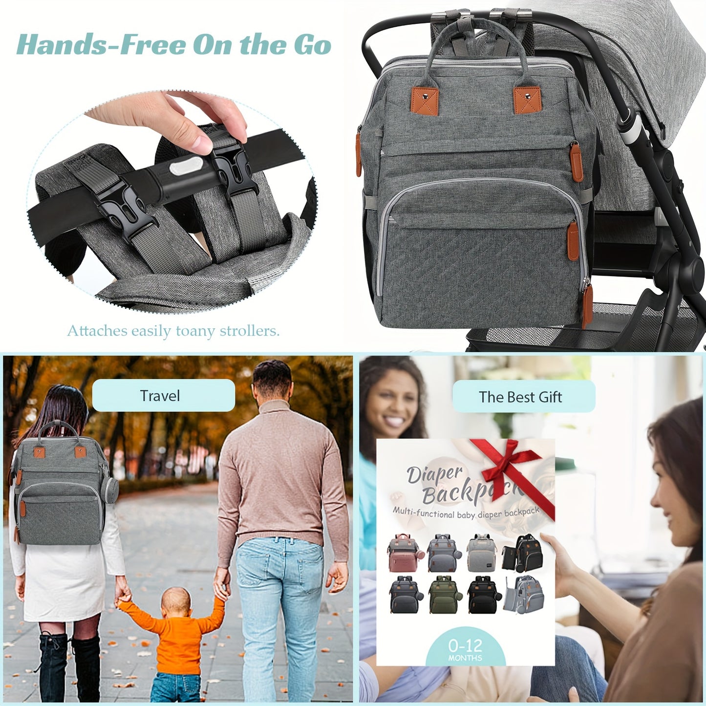 Diaper Bag Backpack With Changing Station (Grey)