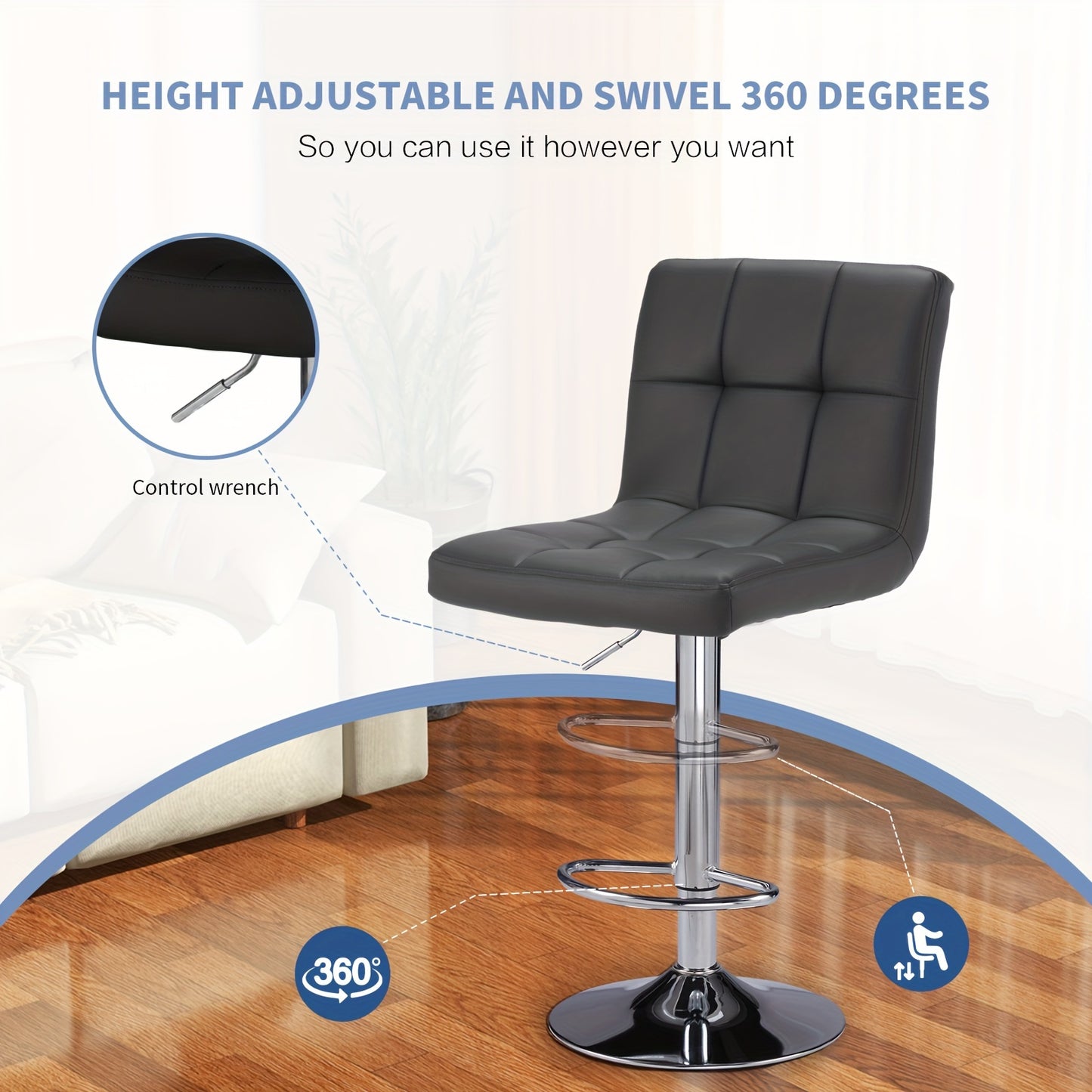 Bar Stools Armless Adjustable Swivel Barstools (2 PCS)