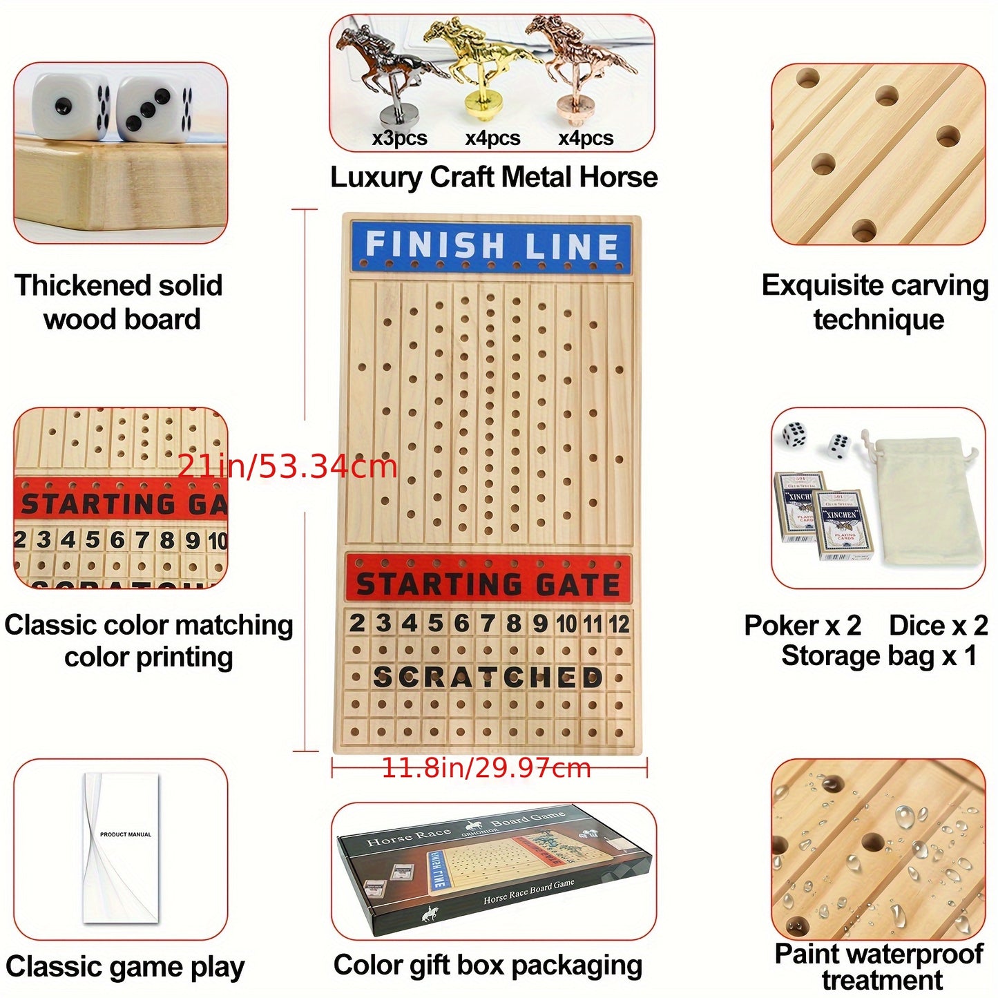 Horse Race Wooden Board Game Set (Natural)