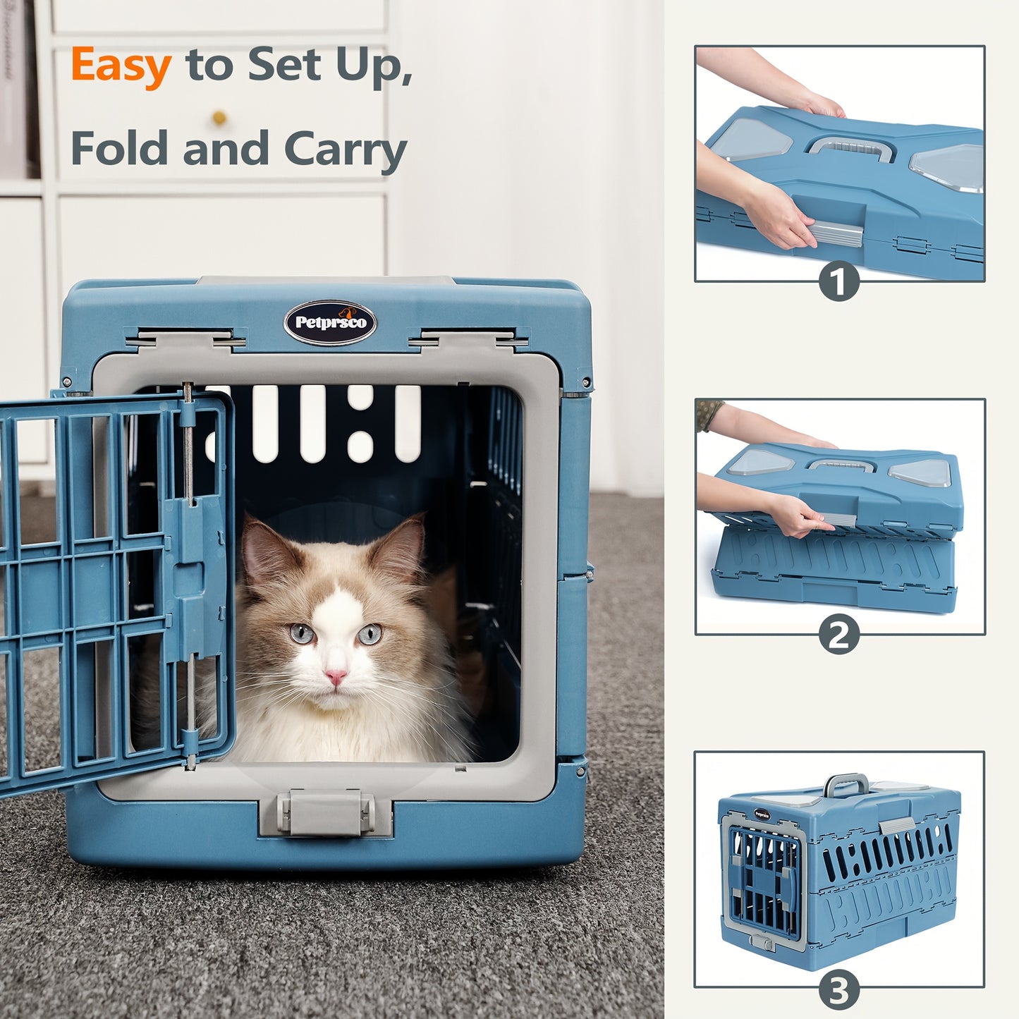 Large Cat Carrier Hard Plastic Folding (Assorted Colors)