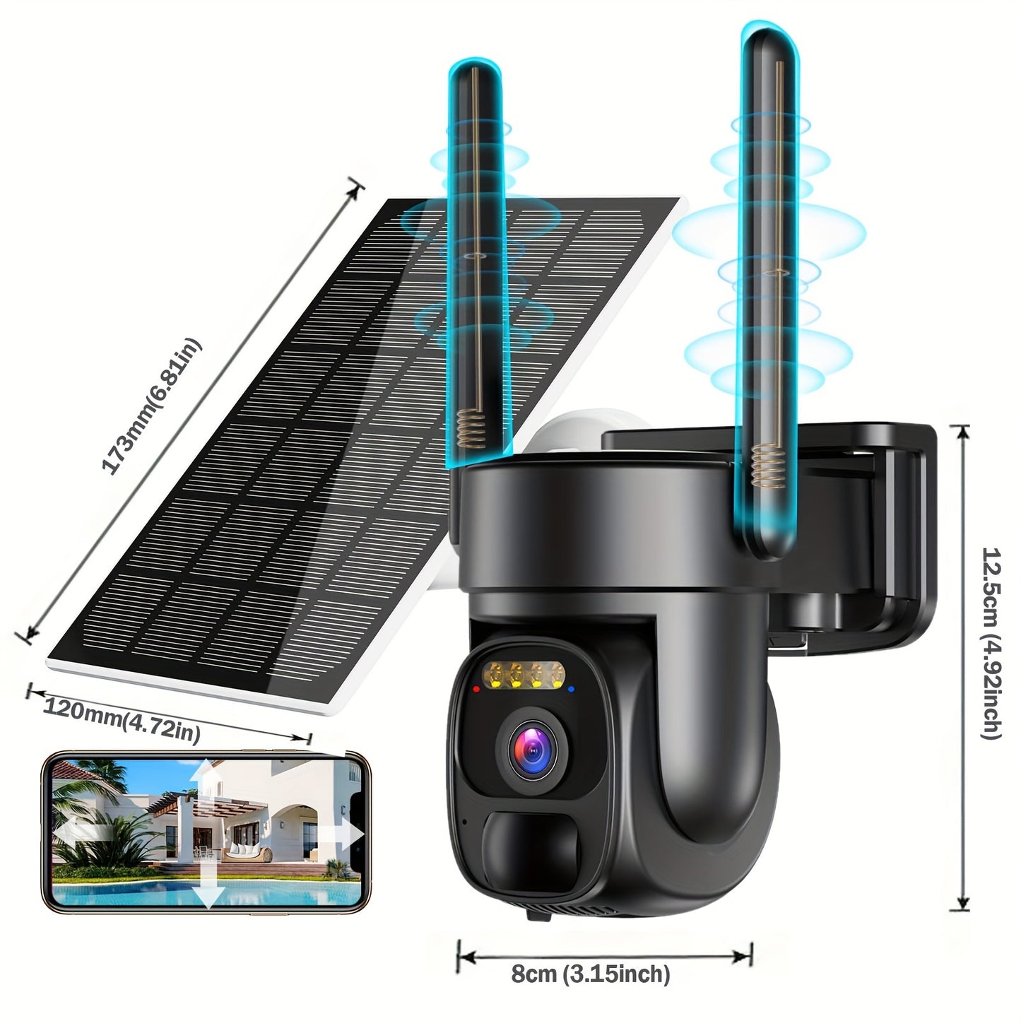 Outdoor 3G/4G US LTE Solar Powered Cellular Security Camera (Black)