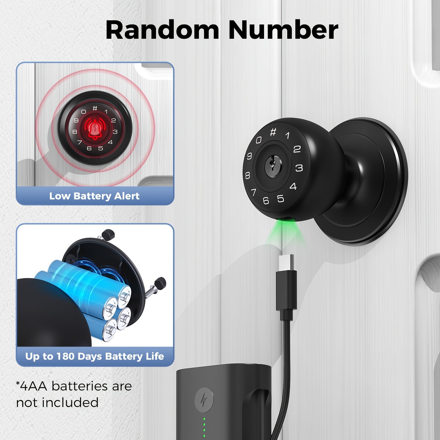 Ez Smart Door Knob with Keypad Battery Powered (Black)