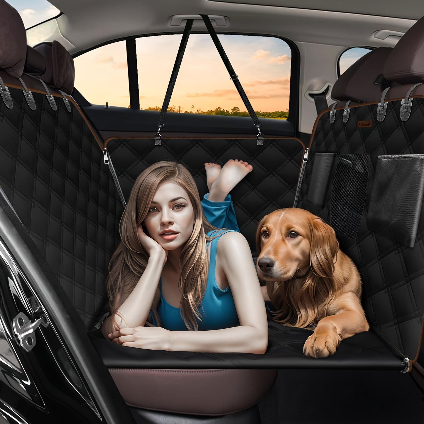 Car Back Seat Waterproof Dog Hammock (Black)