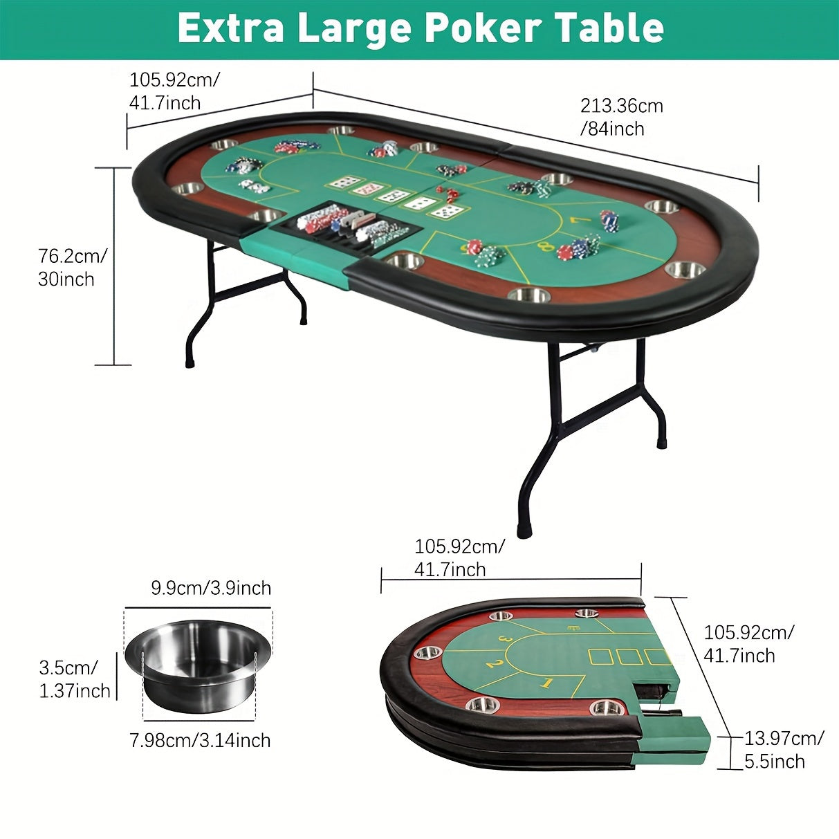 Premium 10 Player Foldable Poker Table With Cup Holders